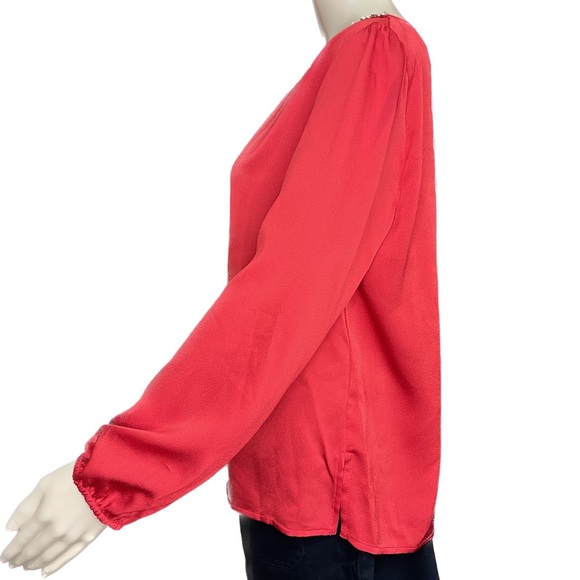 Liz Claiborne Career Petite True Red Jeweled Diamond Collar Blouse Size Medium - Picture 4 of 6